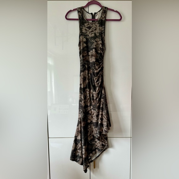 NWT Size XS- Daily Practice Anthropologie Printed Ruched Asymmetrical-Hem Dress - Picture 3 of 16